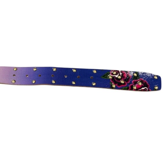 Ed Hardy by Christian Audigier Handmade Leather Floral Belt Purple Size M NWT - Picture 6 of 10